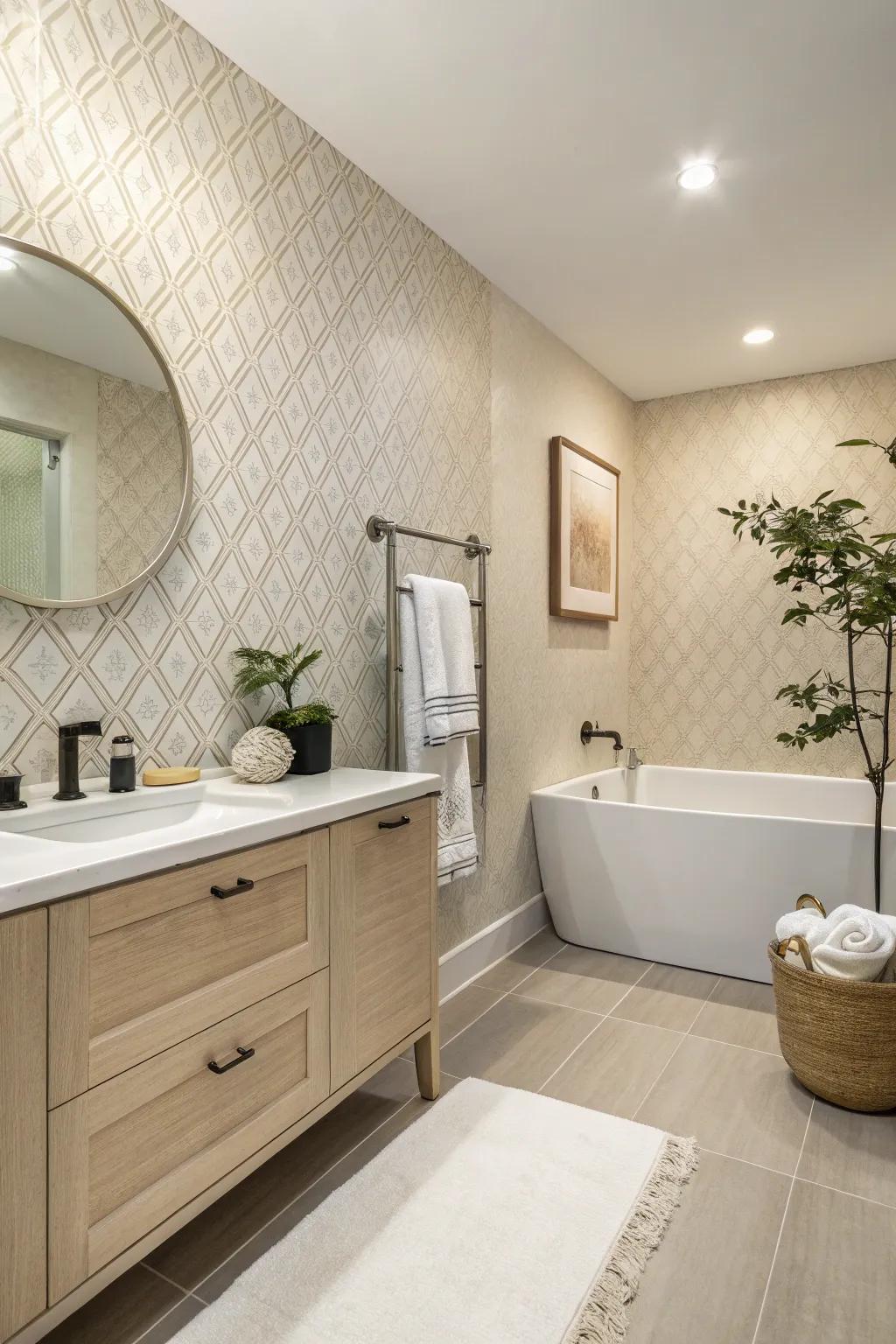 Neutral tones set the stage for an elegant and calming bathroom ambiance.