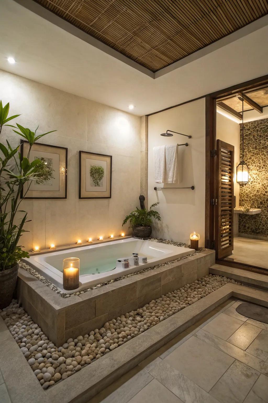 A sunken tub offers a streamlined and minimalist bathing experience.