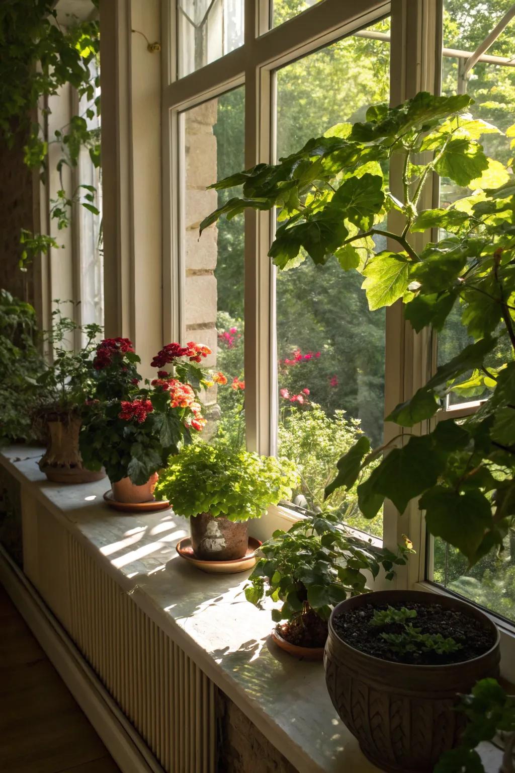 Transform your bay window into a flourishing indoor botanical sanctuary filled with sun-loving plants.