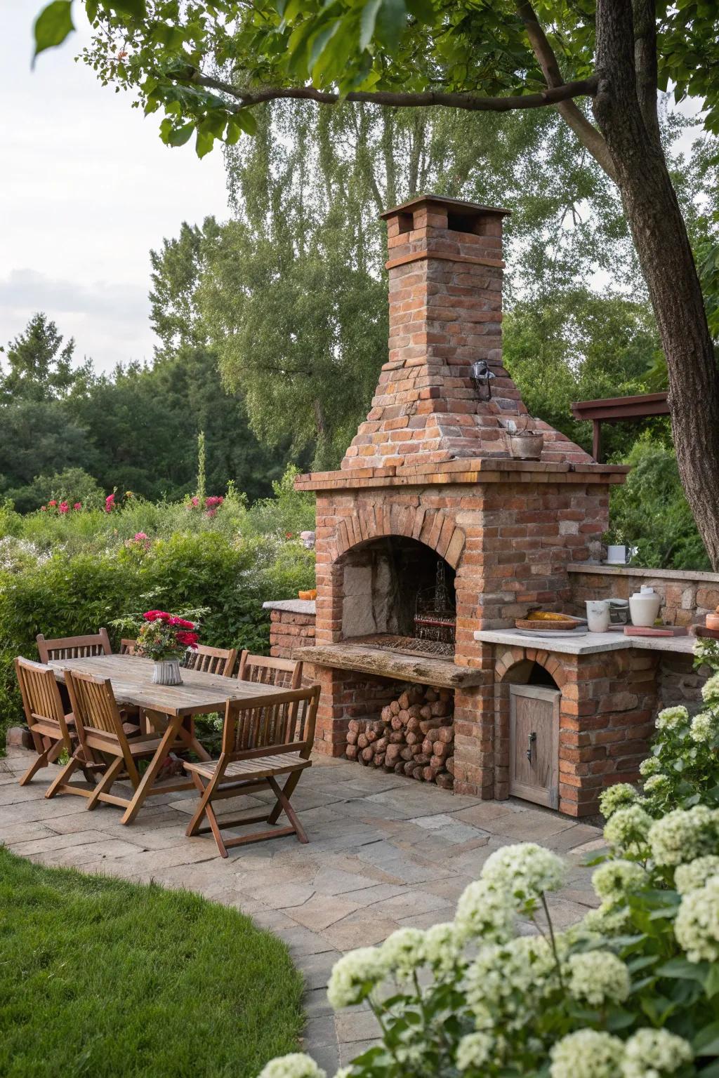 Appreciate the classic appeal of a brick and stone grill.