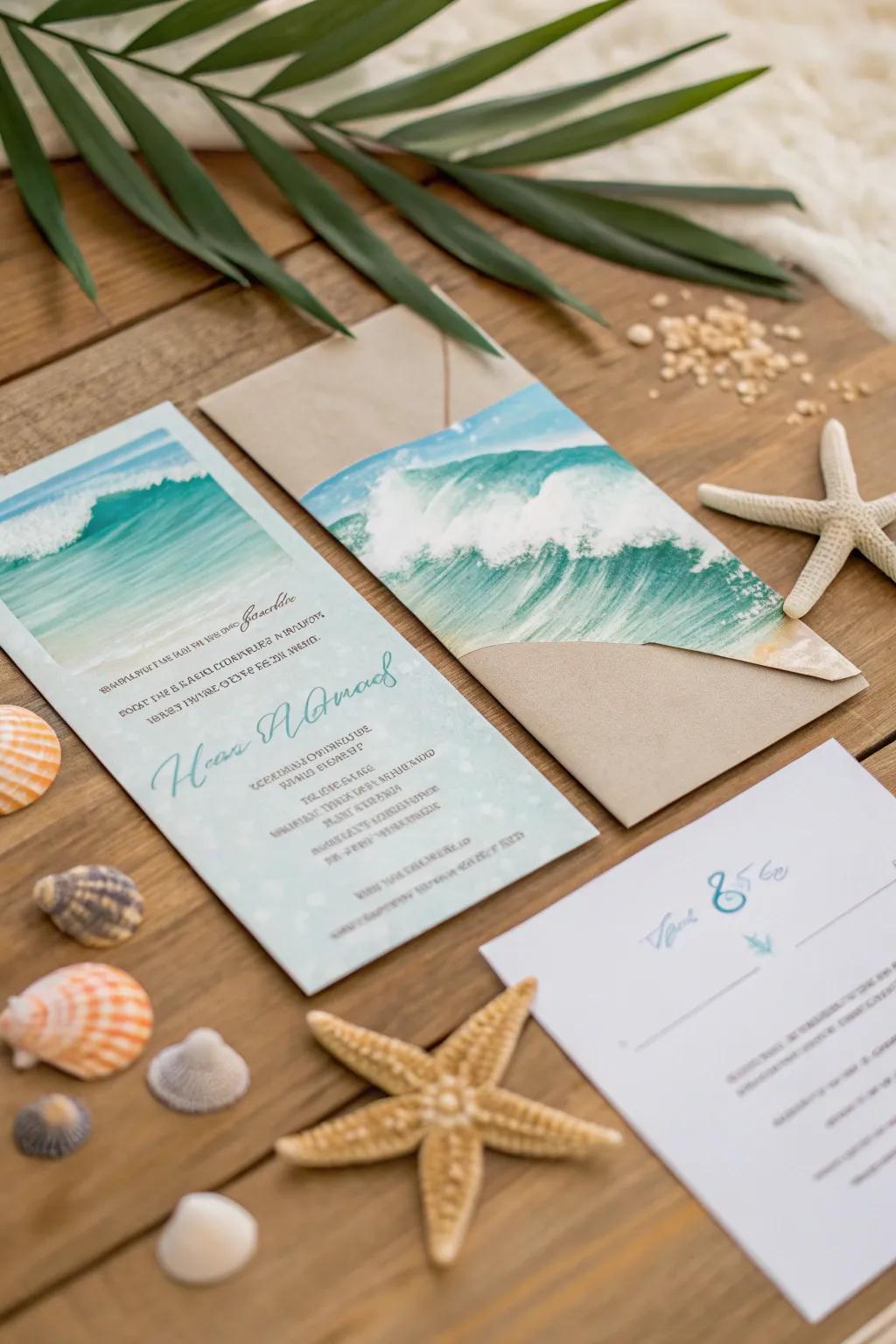Invitations that conjure images of the ocean's breeze and sandy shores.