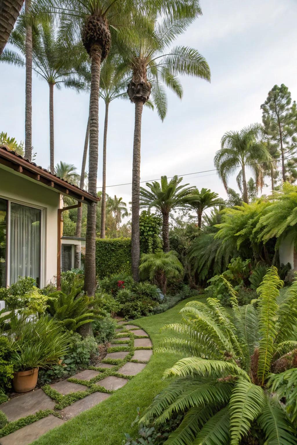 Exotic palms and leafy ferns can transform your outdoor space into a tropical escape.