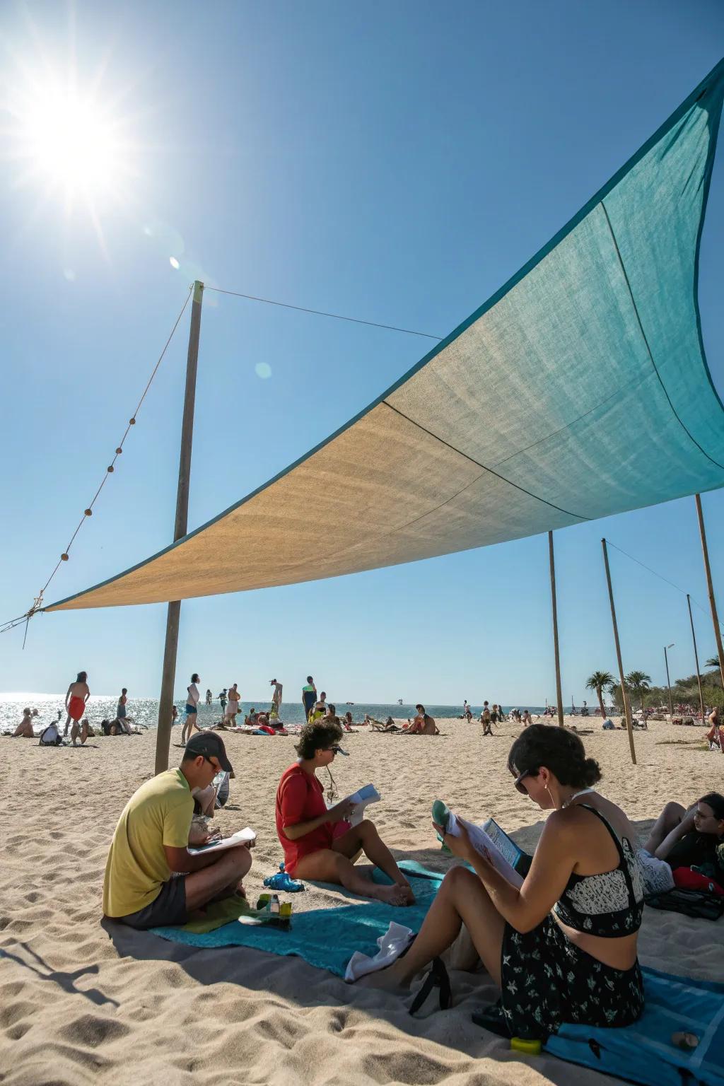 Fabric sail shades merge both panache and refuge at the beach.