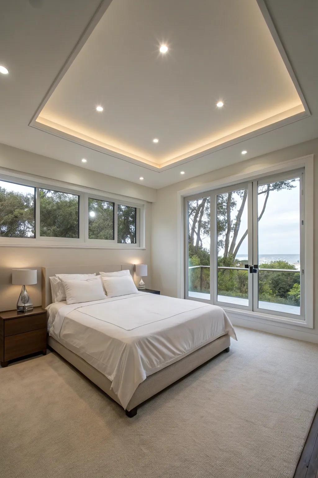 Recessed lights provide a minimalist solution tailored for modern bedrooms.