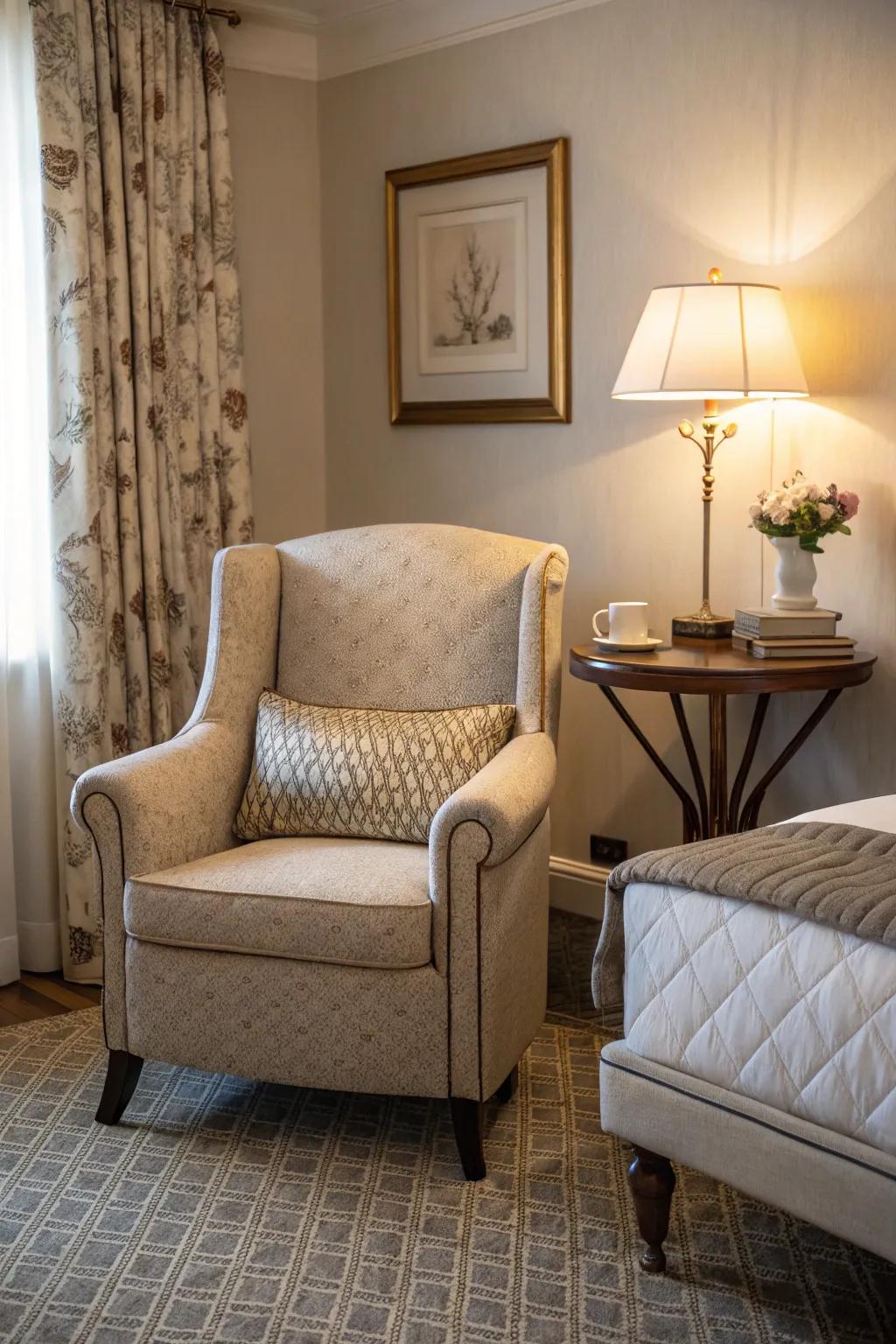 Upholstered armchairs blend comfort and style harmoniously.
