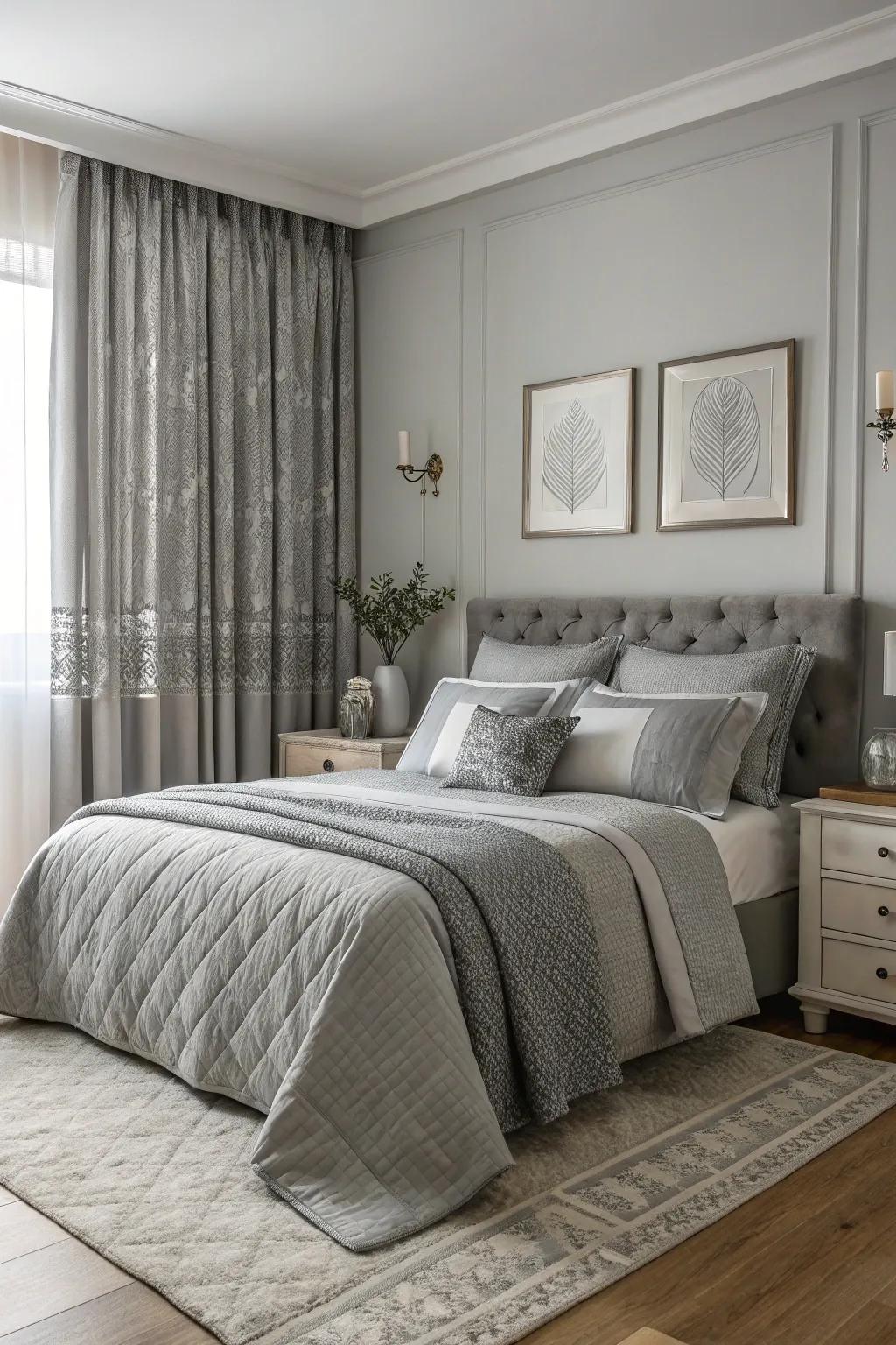 A serene bedroom features a calming single-hue taupe theme.