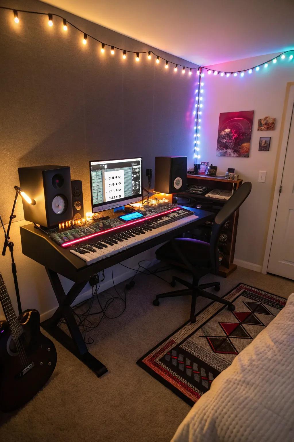 Improve your artistic space with ambient lighting, setting the perfect tone for crafting music.