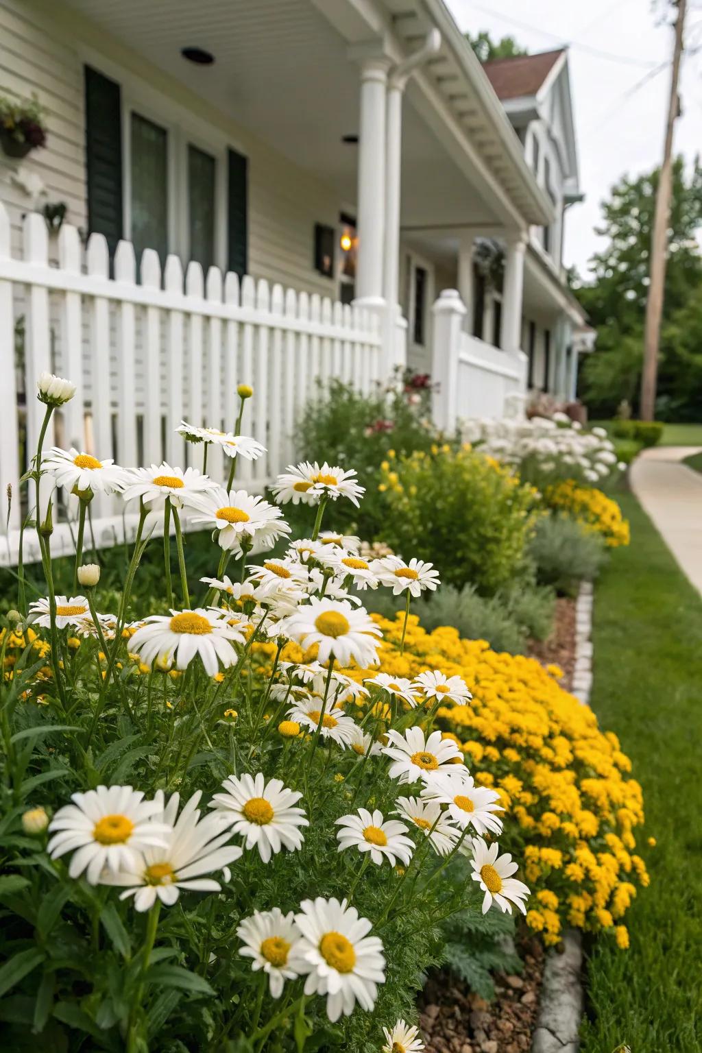 Daisies impart a classic, joyful essence to any front garden.