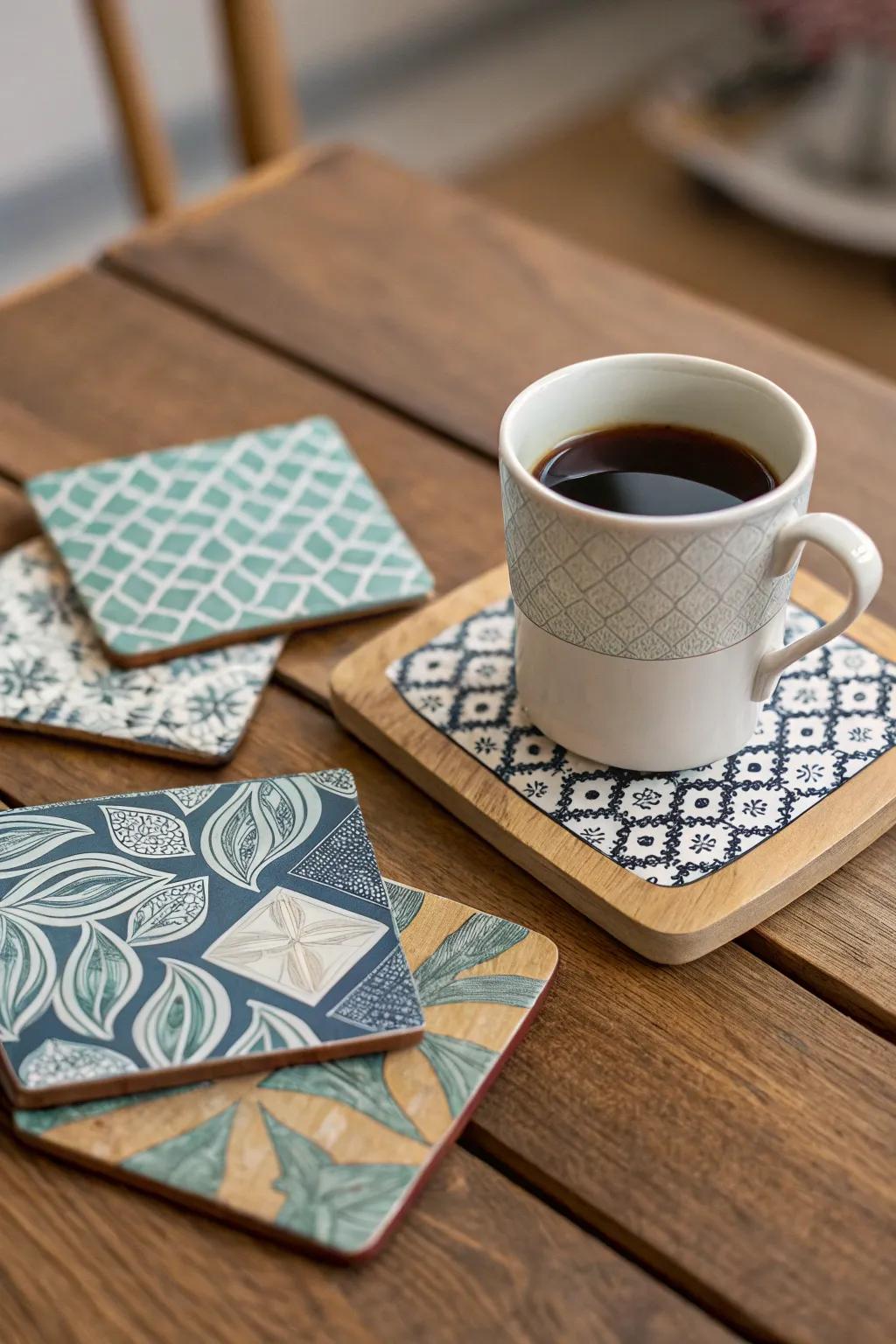 Unique coasters add flair to any table setting while protecting surfaces.