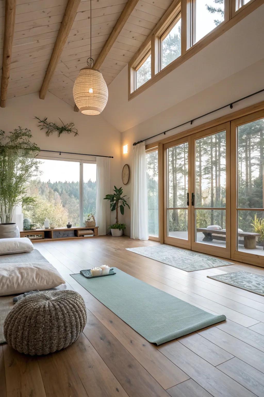 Timber covering infuses sophistication and comfort into your fitness space.