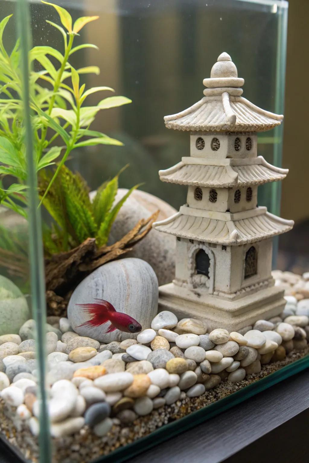 Achieve tranquility with a tank mirroring a Zen garden.