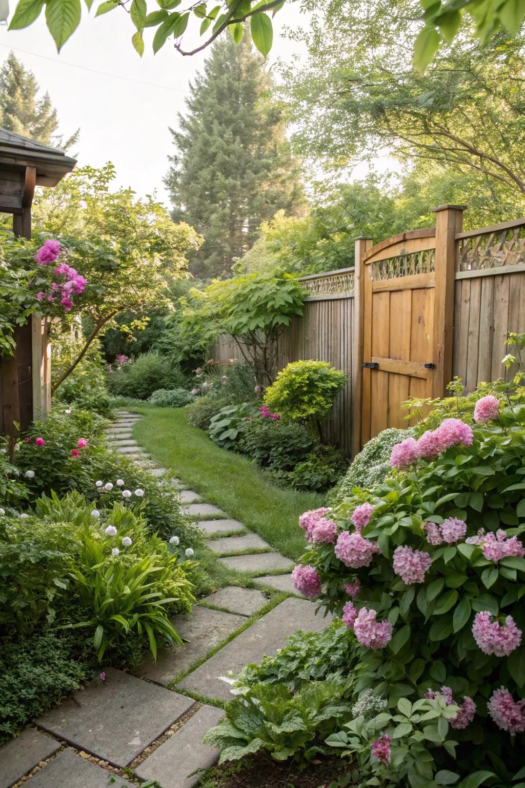 Abundant greenery infuses your backyard with color and tranquility.