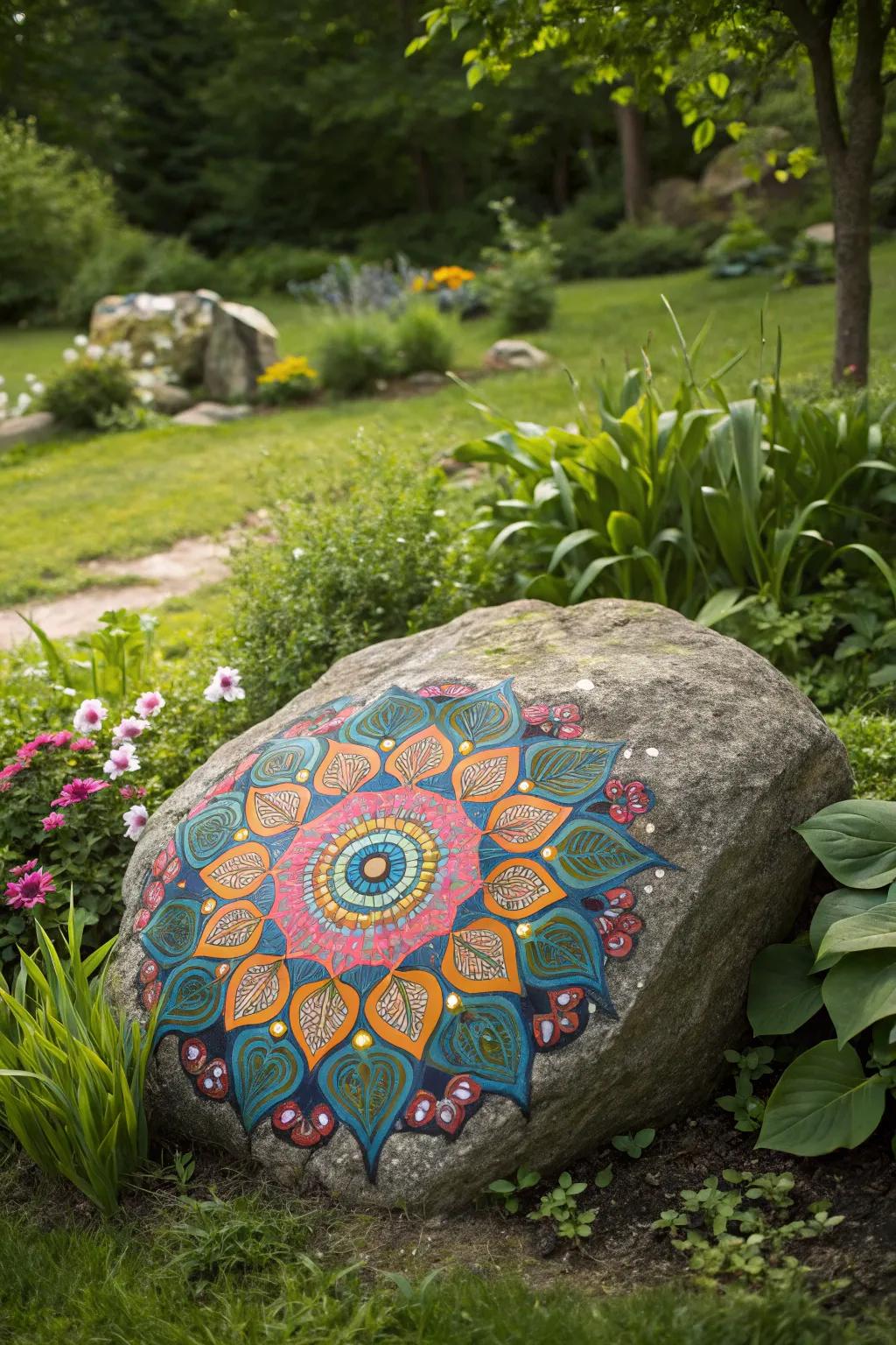 Add a peaceful vibe to your area with mandala rock art.