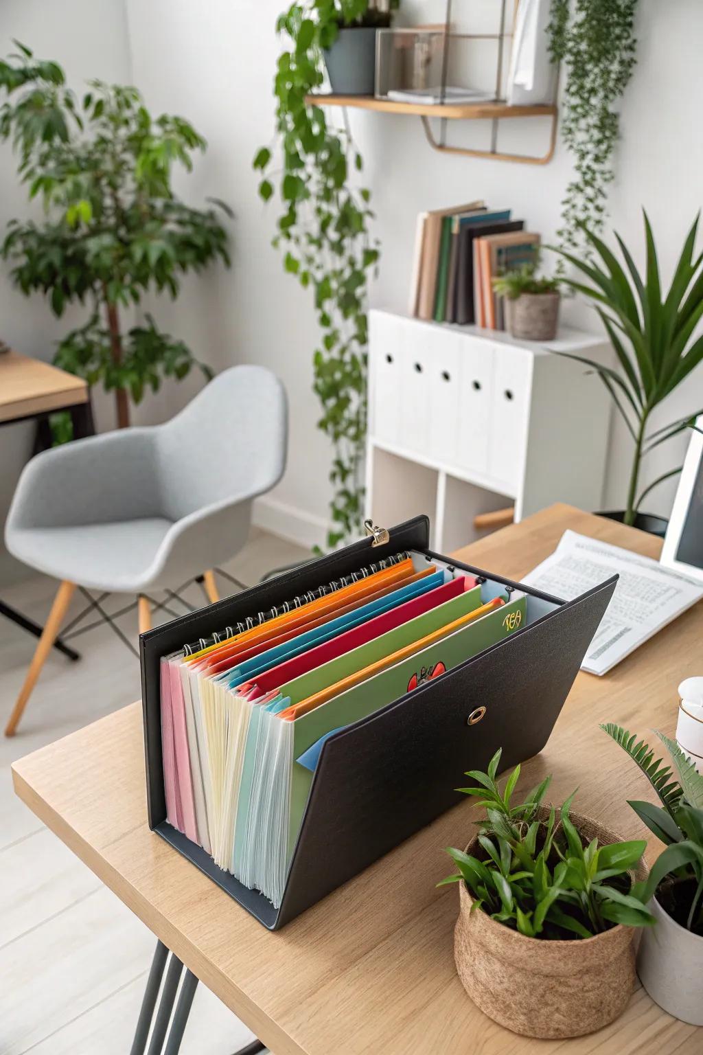 Color-categorized files make organizing payments simple.