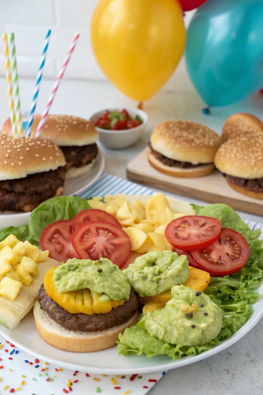 An extensive selection of toppings enables guests to express their creativity when assembling their burgers.