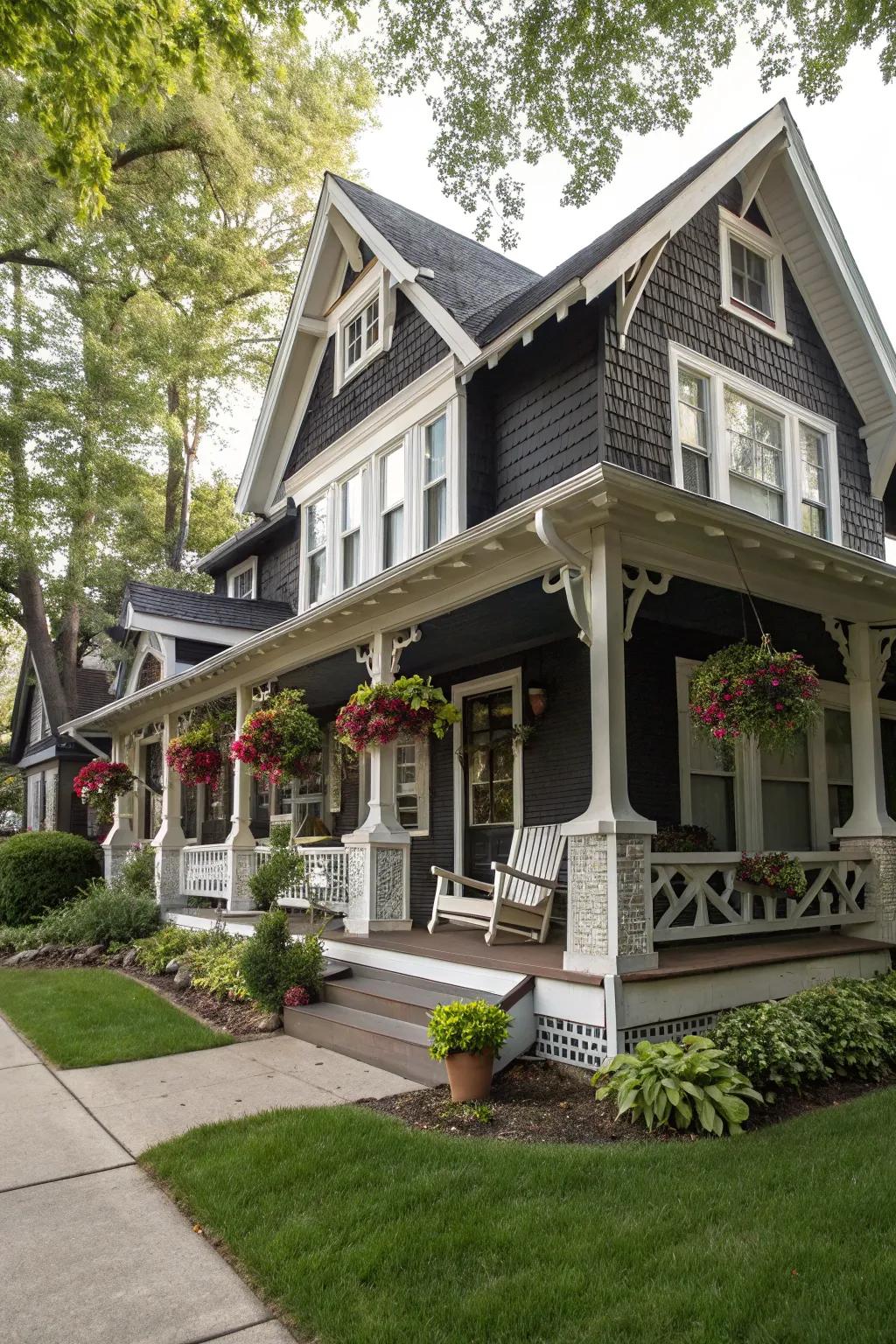 A comfortable artisan house with elaborate woodwork and an inviting porch.