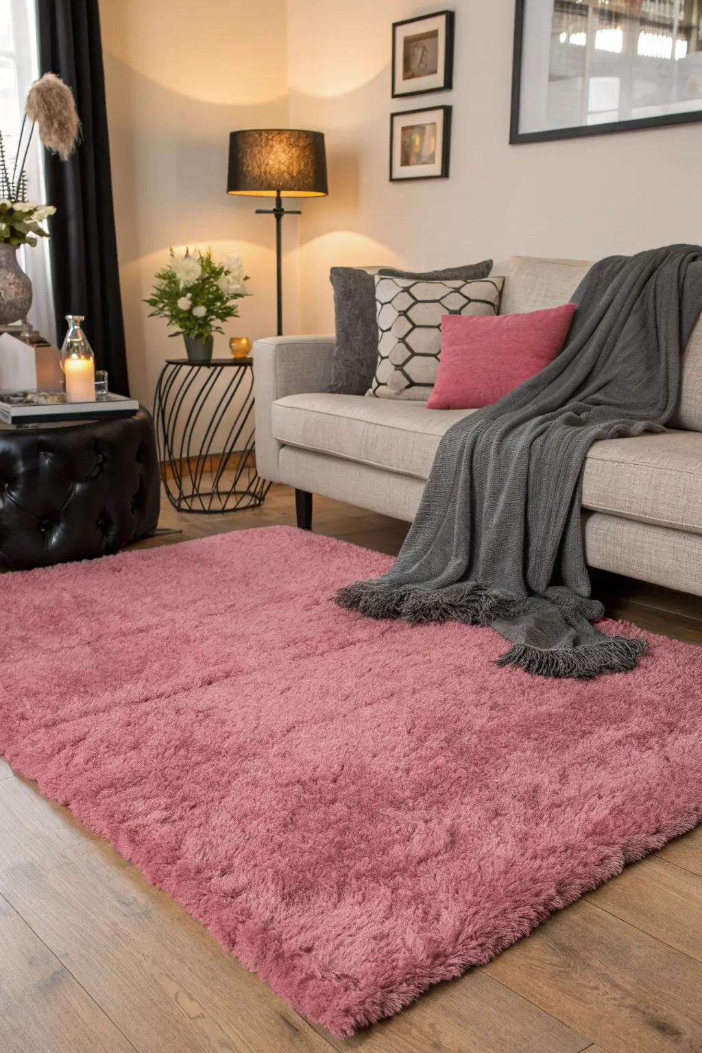 Combining textures with a plush floor covering and soft throws for extra depth.