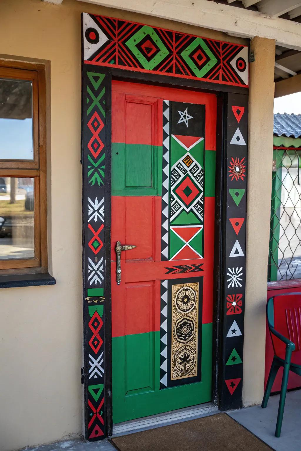 A door design using Continental colors and designs to honor cultural history.
