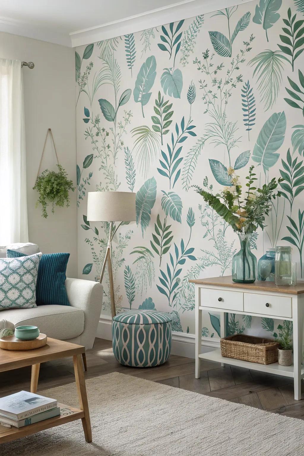Floral wallpaper crafts an energetic and vibrant setting.