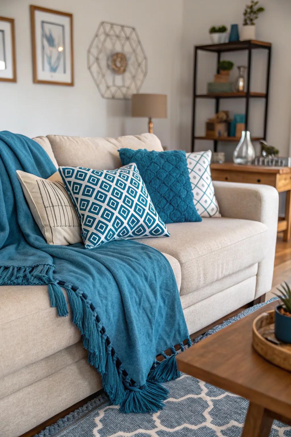 Azure toss pillows incorporate a comfortable and celebratory impression to your residing area.