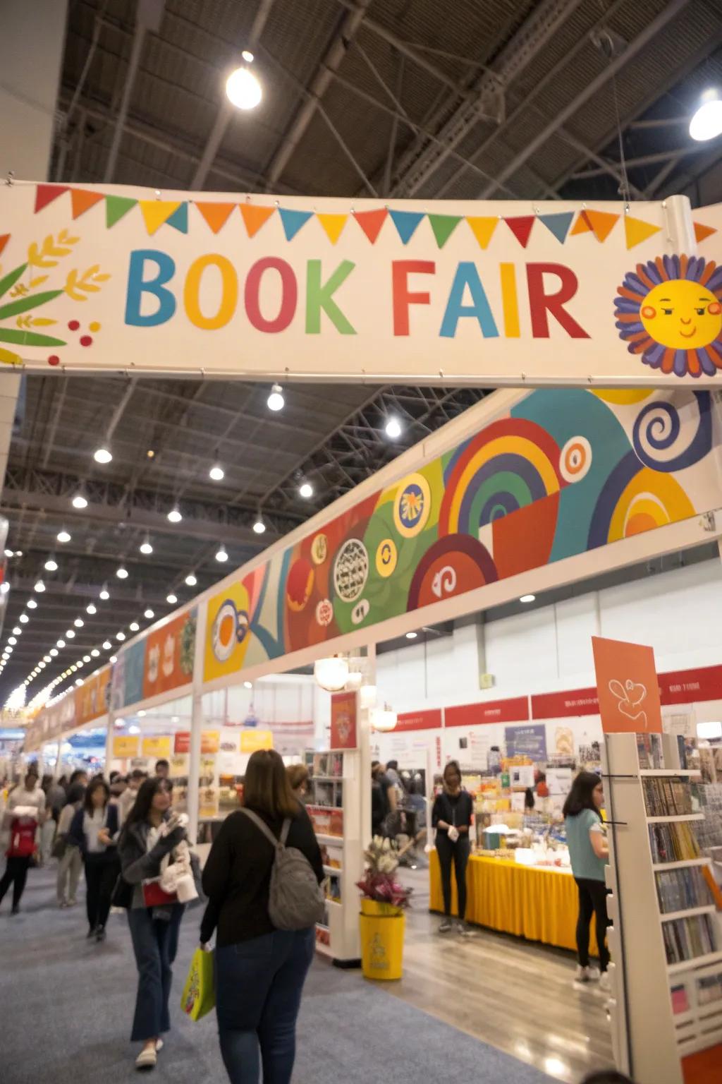 Colorful signage and banners introducing vibrancy to the book fair.