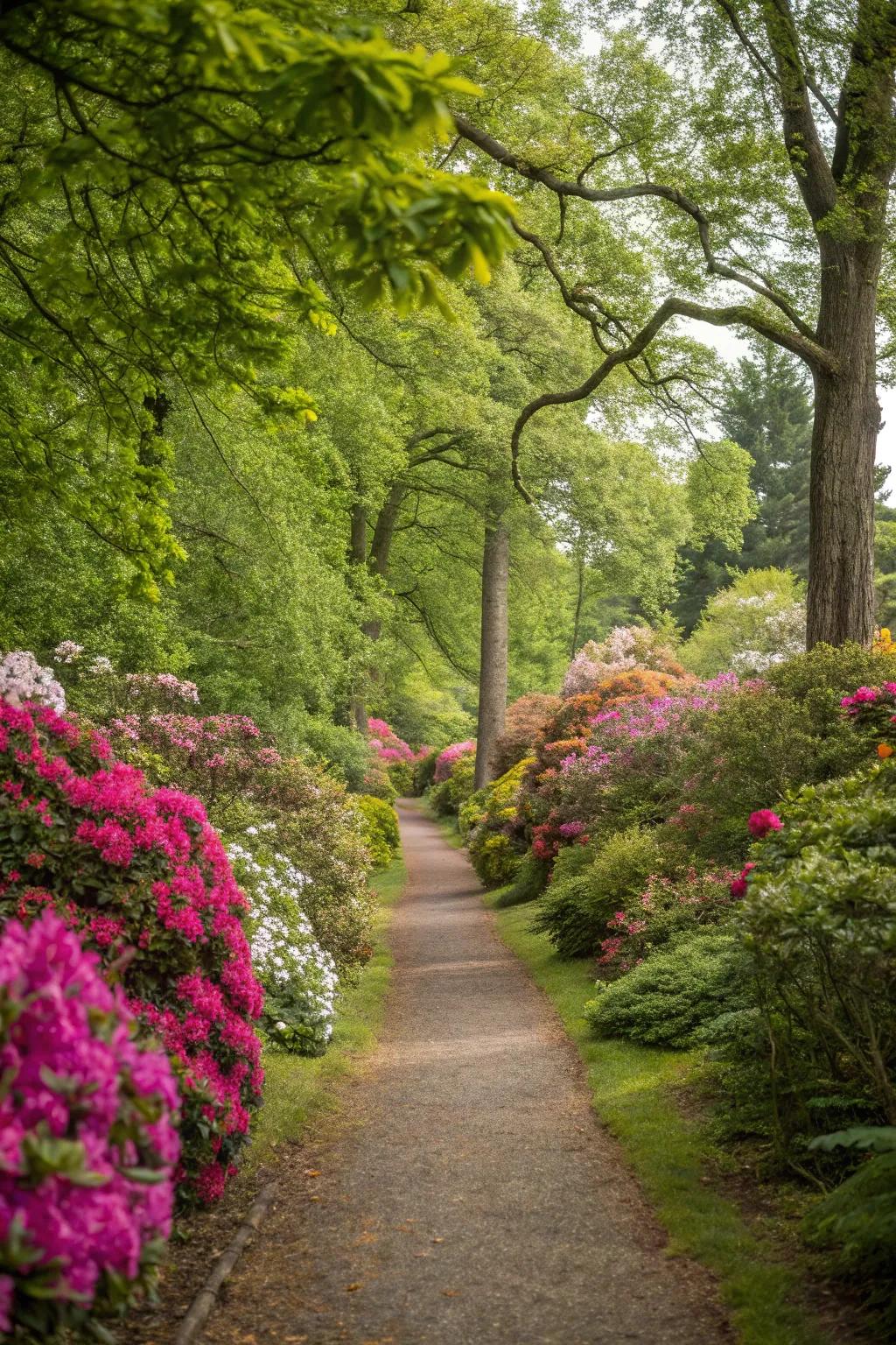A picturesque garden path accentuated by vibrant foliage.