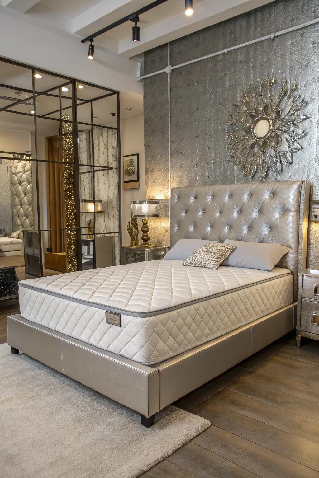 Modern elegance shining through with a streamlined, floor-level bed arrangement.