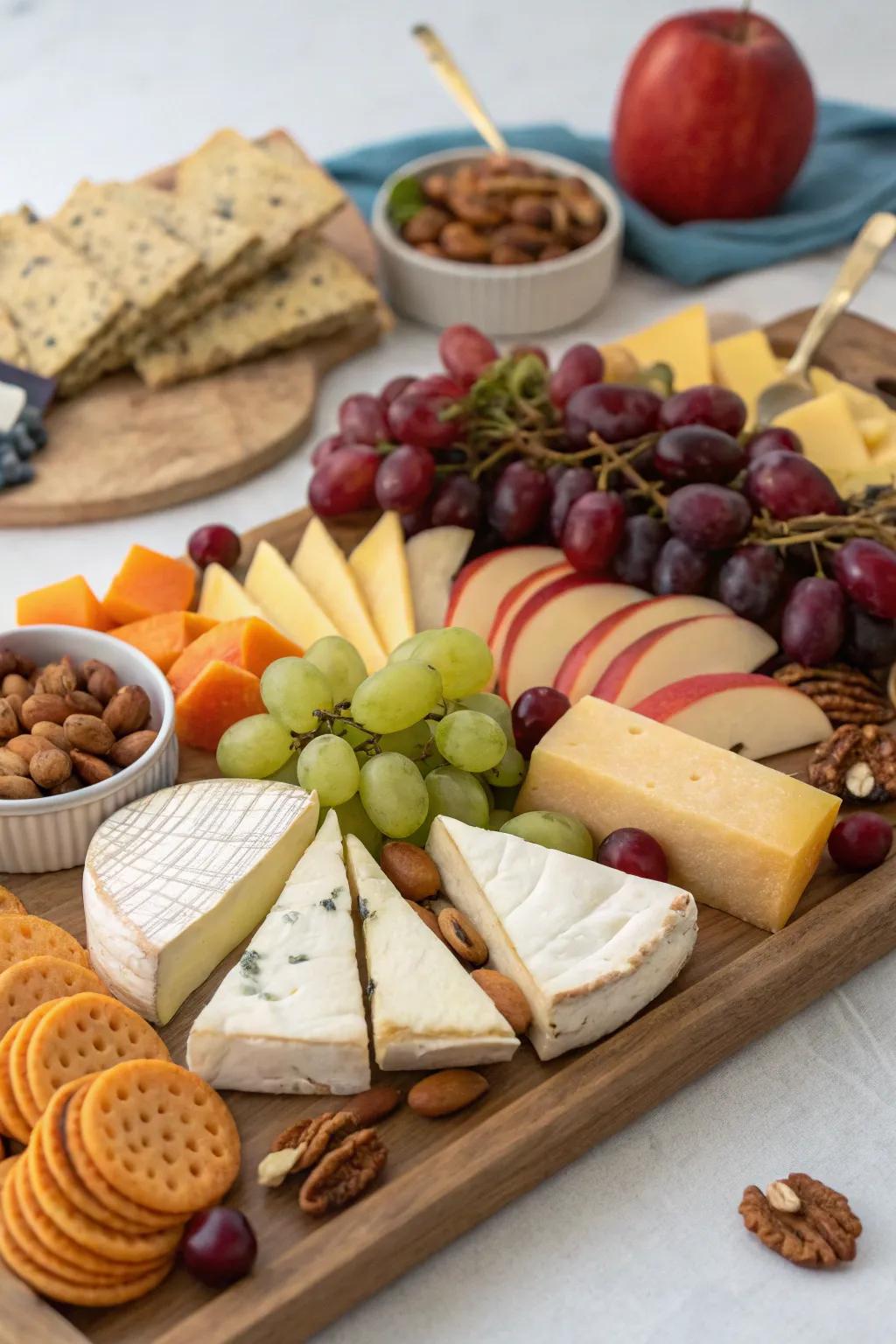 A beautifully designed cheese and charcuterie board.