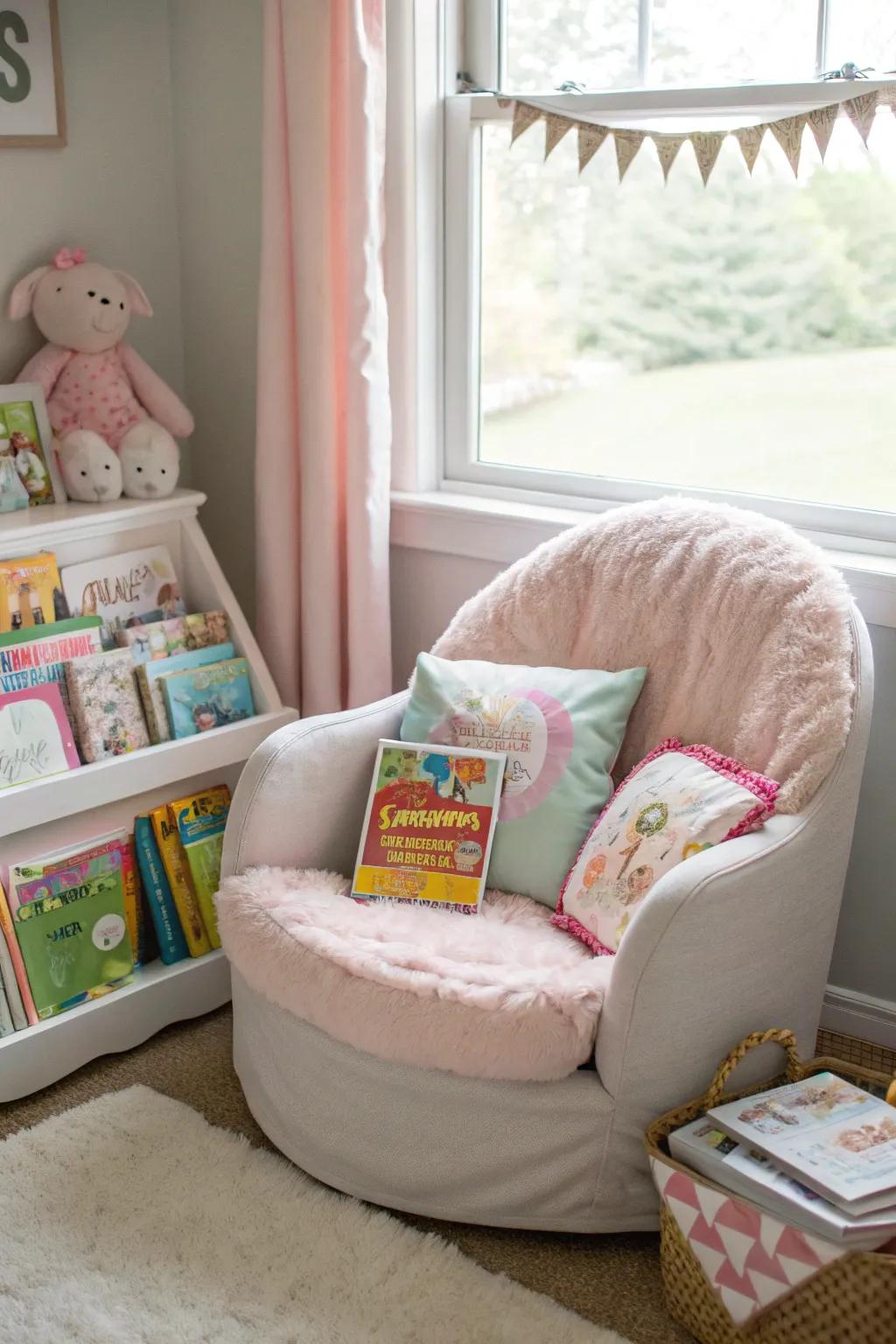 A charming reading nook perfect for story time and relaxation.