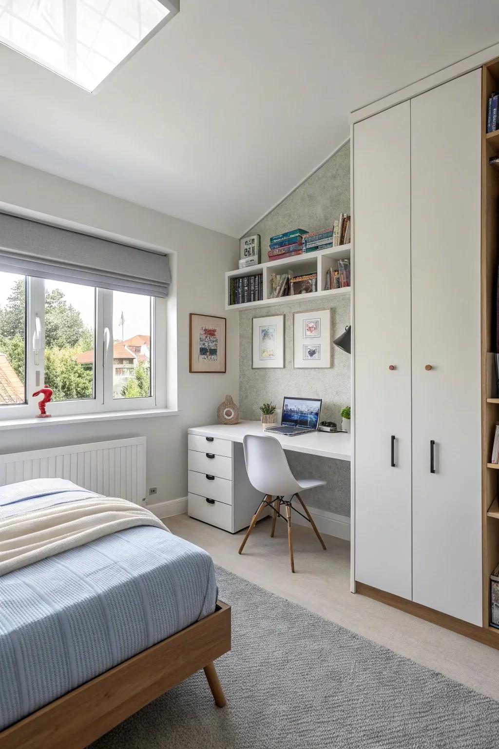 Modern furniture gives a cool and useful vibe to a boy's room.