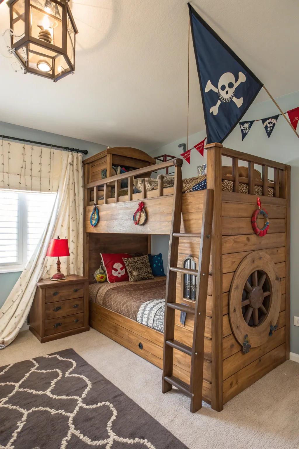 Adventure-themed bunks create a playful atmosphere.