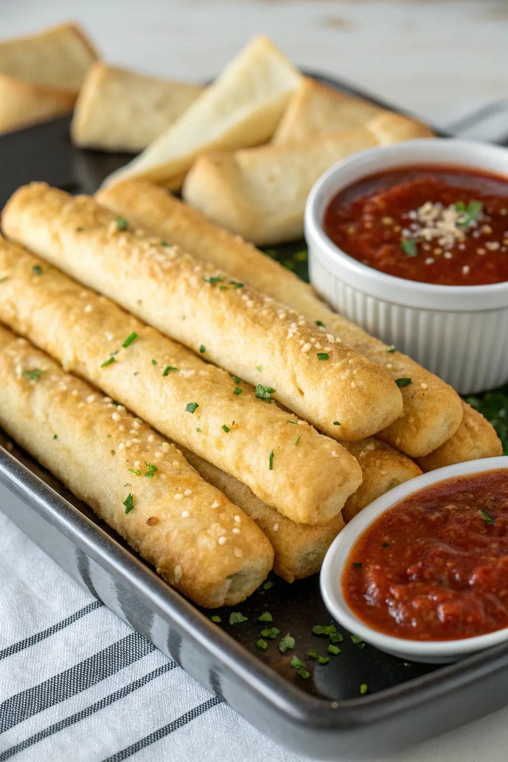 Savory breadsticks, the ultimate appetizer for any festive gathering.