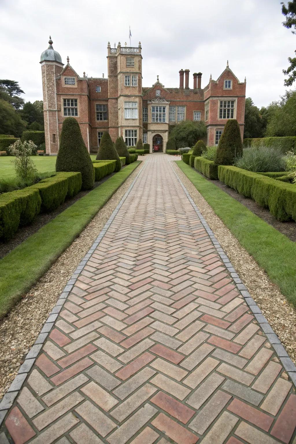 Bordered herringbone: Ideal for a formal entrance.