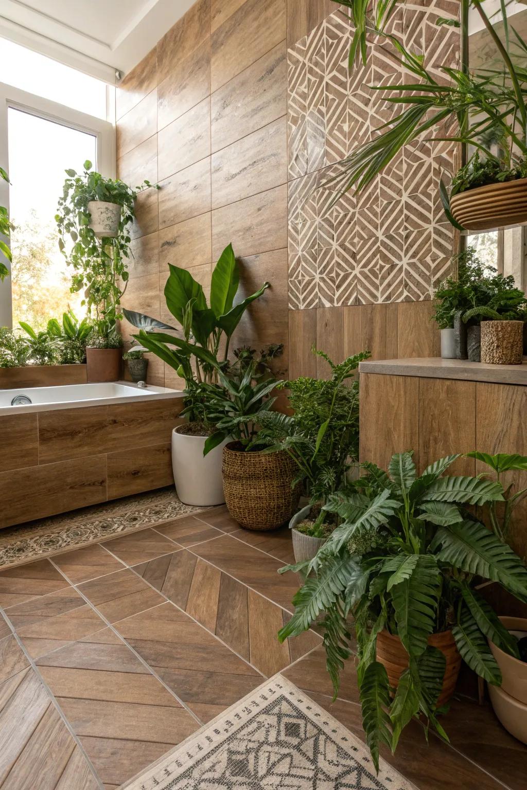 Bring nature indoors with wood-like tiles.