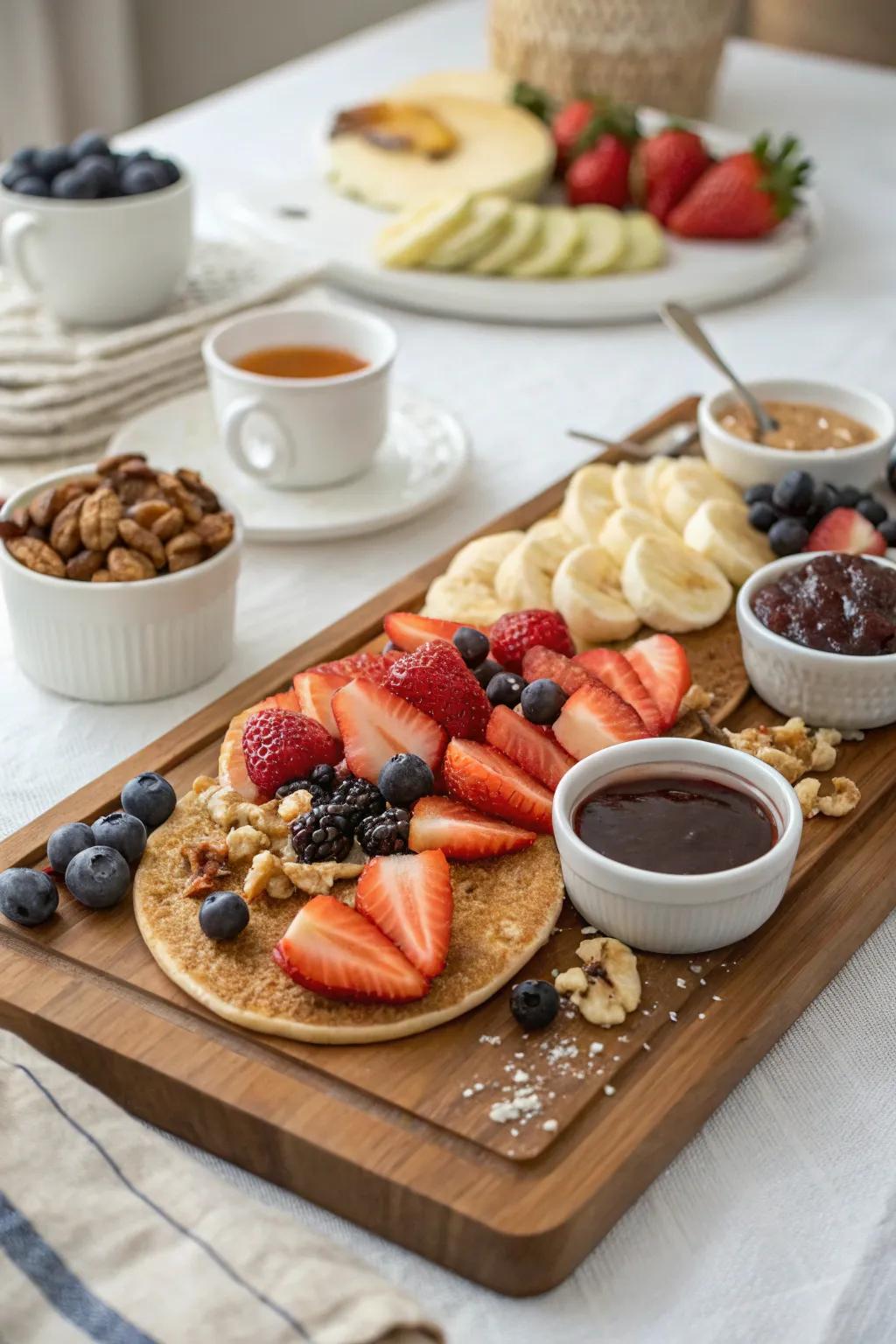 A build-your-own pancake station offers a fun and hands-on brunch adventure.