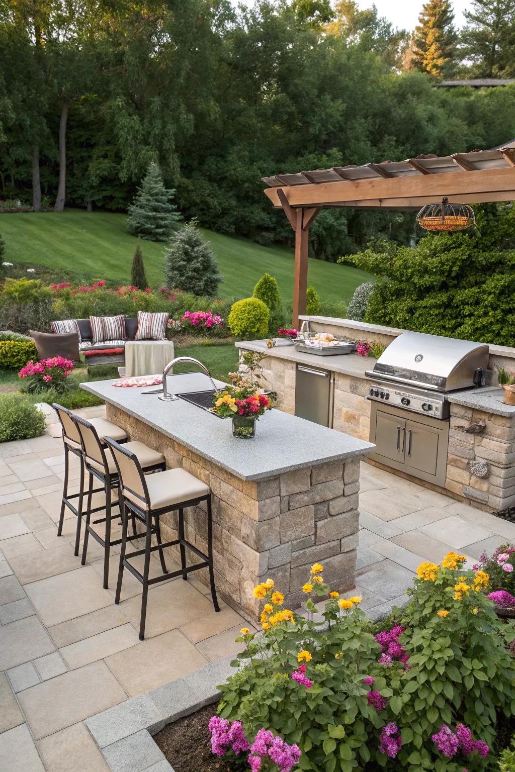 An L-shaped BBQ layout designed to boost interaction.