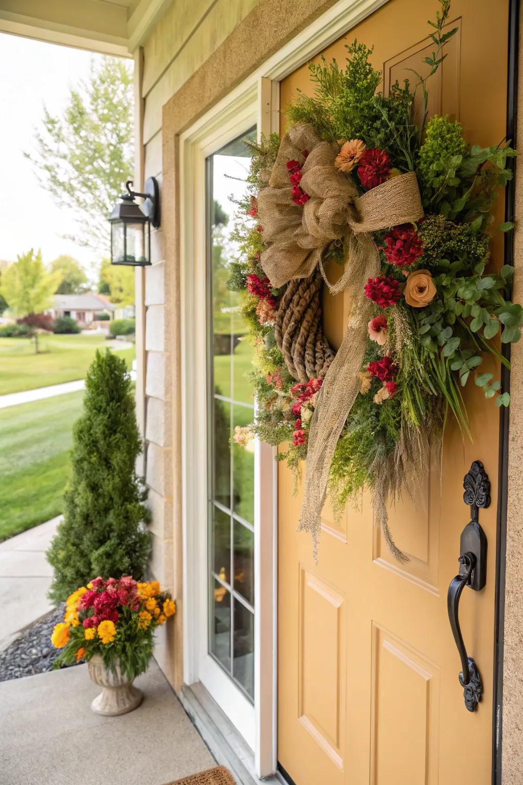 Greet guests with a captivating hessian wreath.
