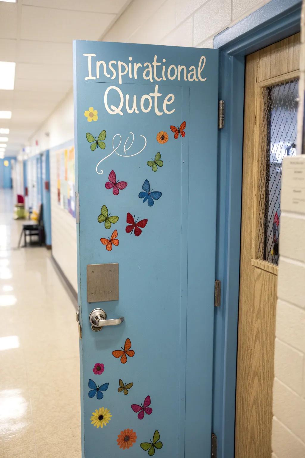 Motivate using phrases and flutter motifs on your classroom door.