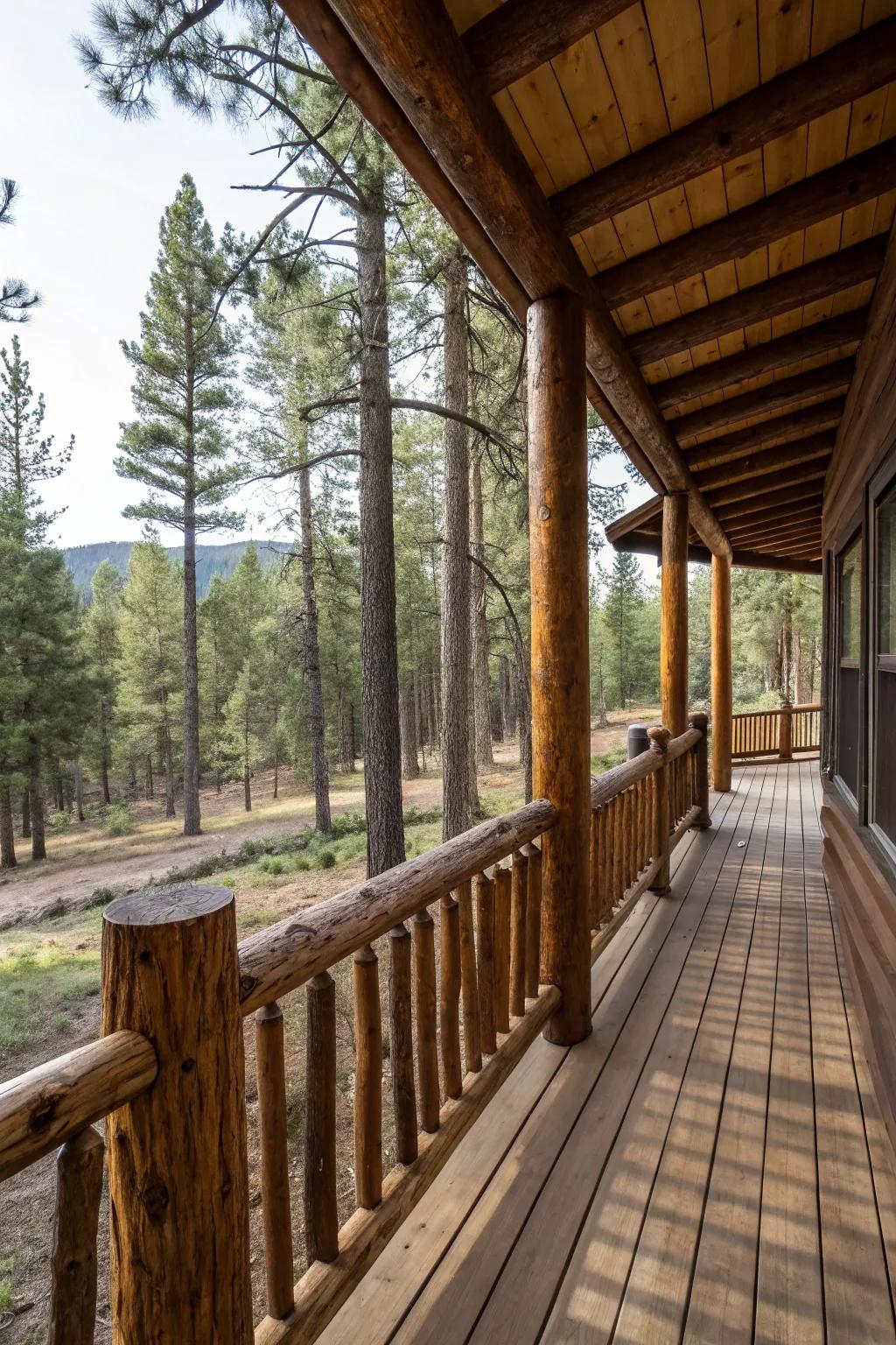 Rustic log railings offering safety and style.