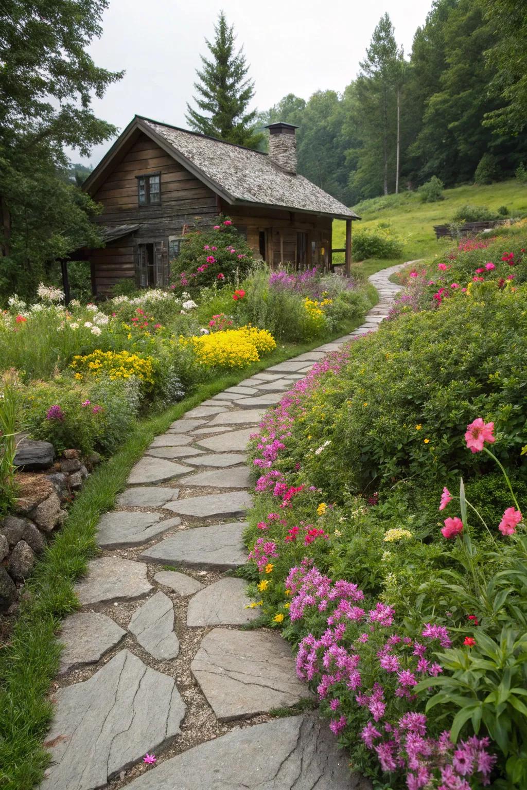 Stone walkways contribute country charm and direct visitors through your garden.