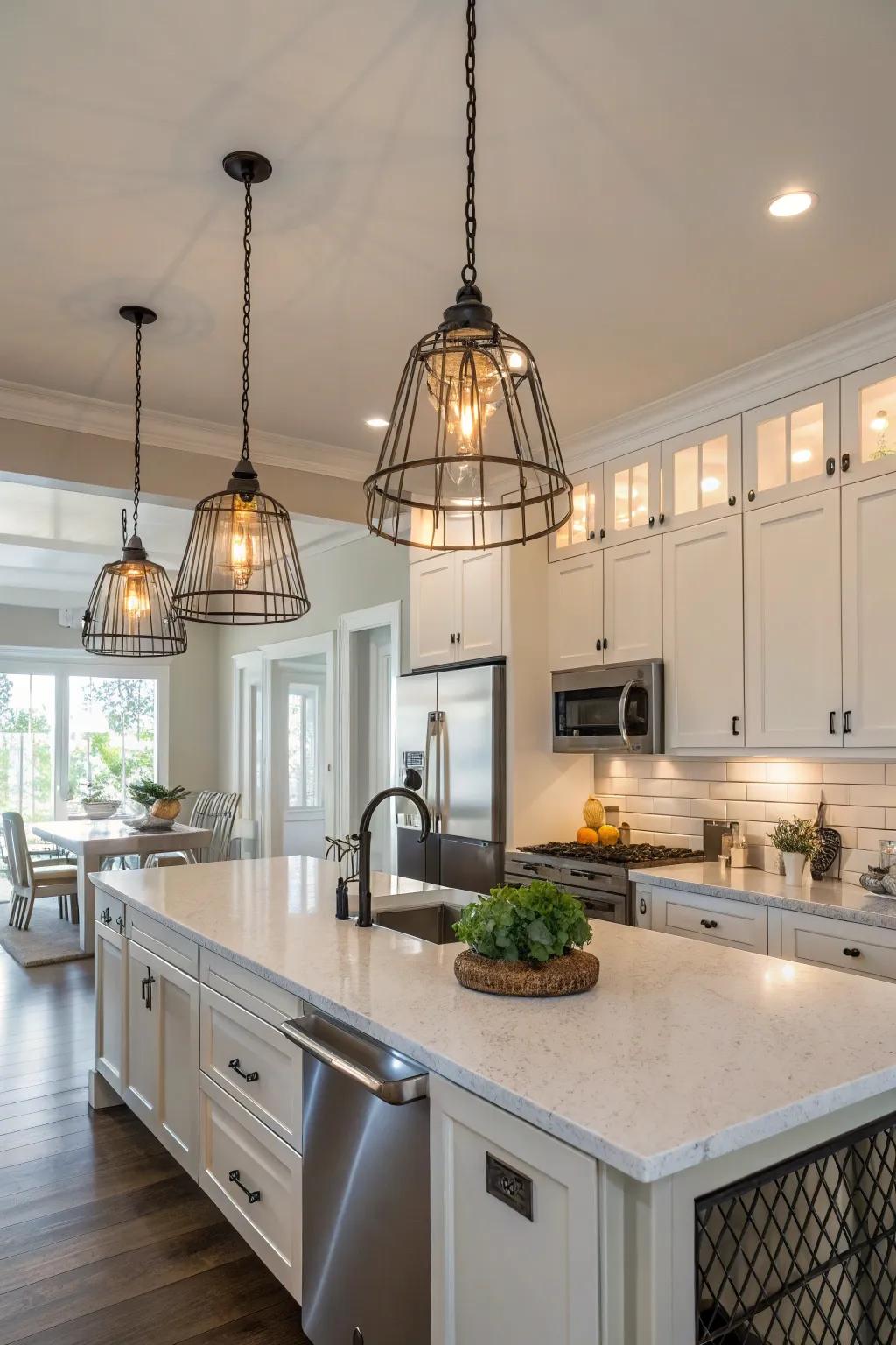 Enhance your kitchen island using stylish cable pendants.