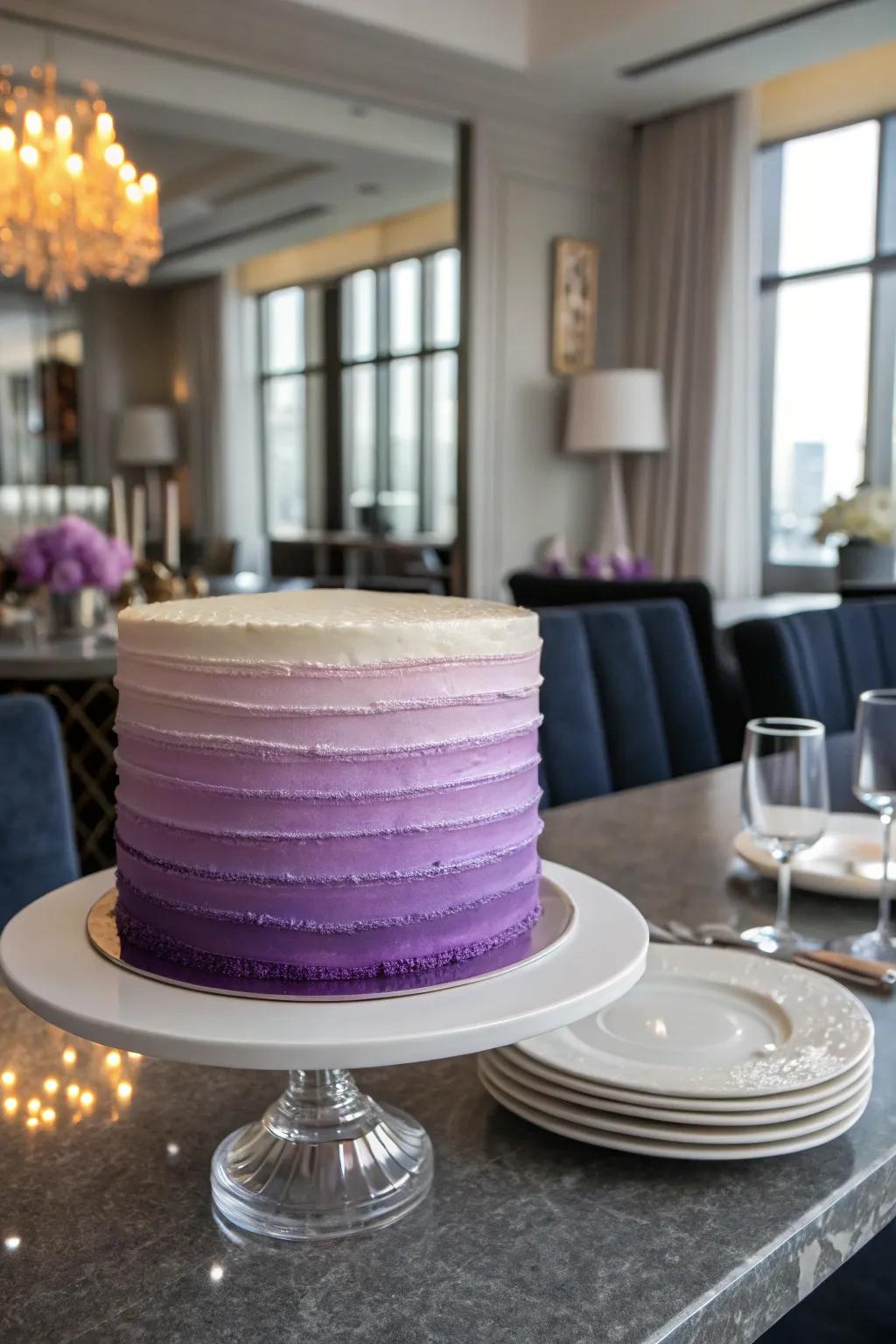 A modern gradient sweet cream cake featuring a smooth color transition