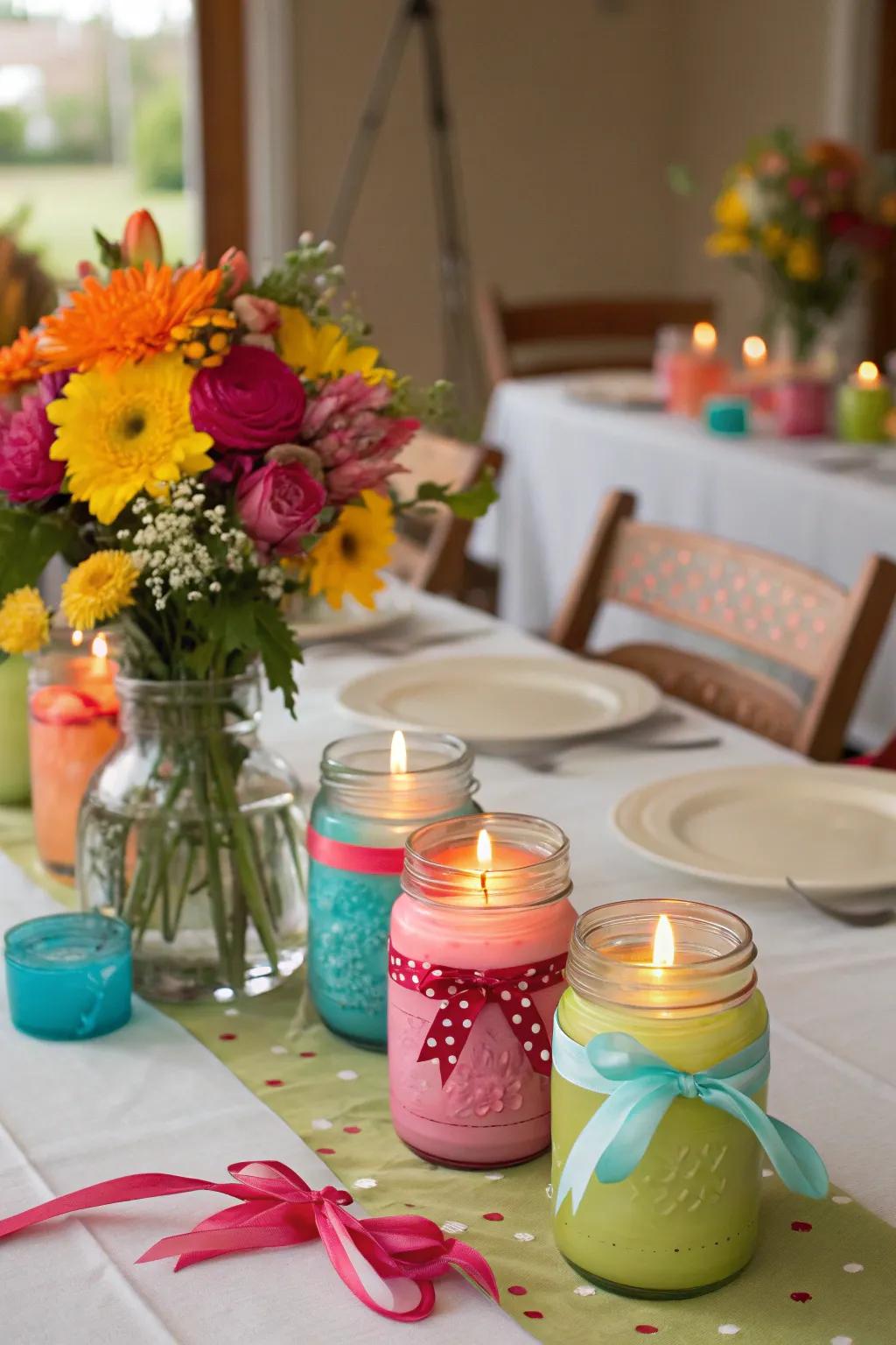 Brighten your table setting with animated canning jar candle vessels.