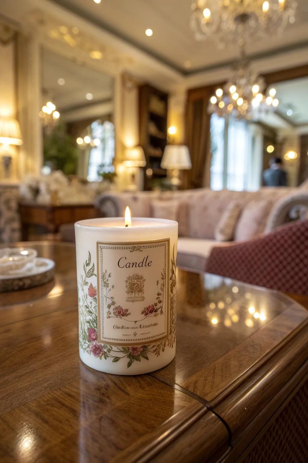 Sophisticated candle labels that introduce a hint of glamour.