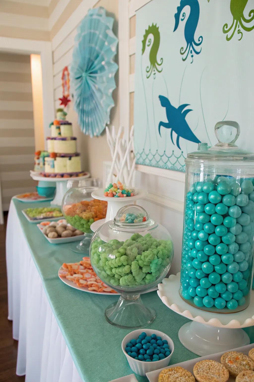 An enchanting under the sea dessert buffet.