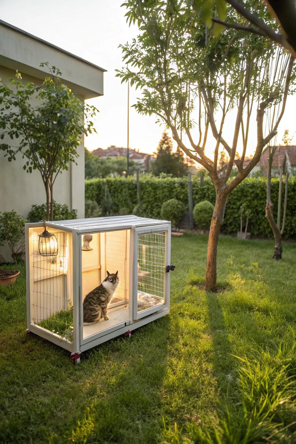A relocatable cat enclosure that provides effortless adjustment and diverse usage.