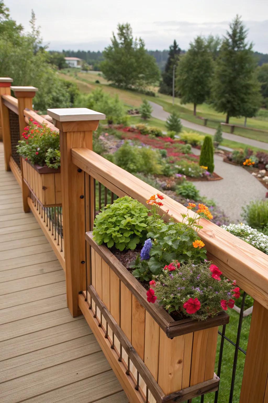 Beautify your deck using integrated planters.