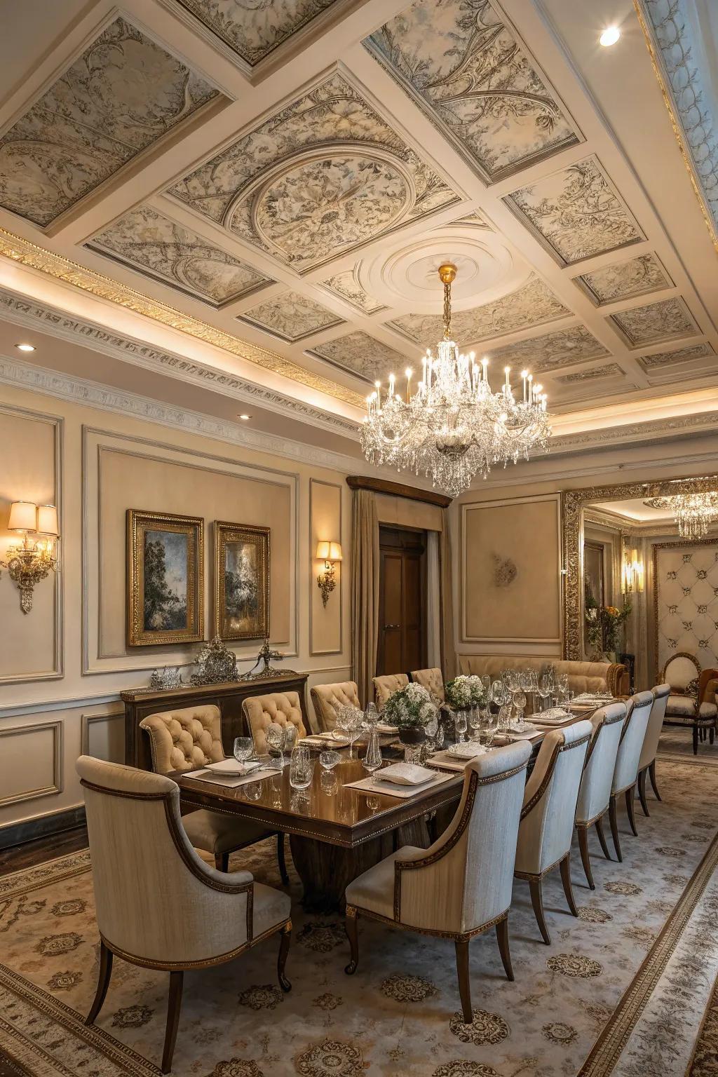 Coffered ceilings offer a sense of structure and sophistication.