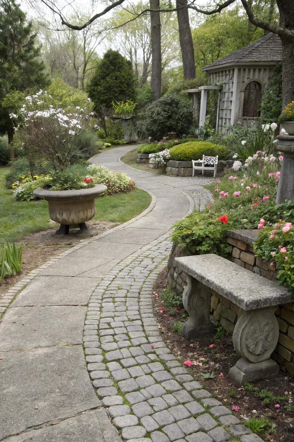 A stone walkway showcasing a classic cobblestone pattern for a timeless beauty.