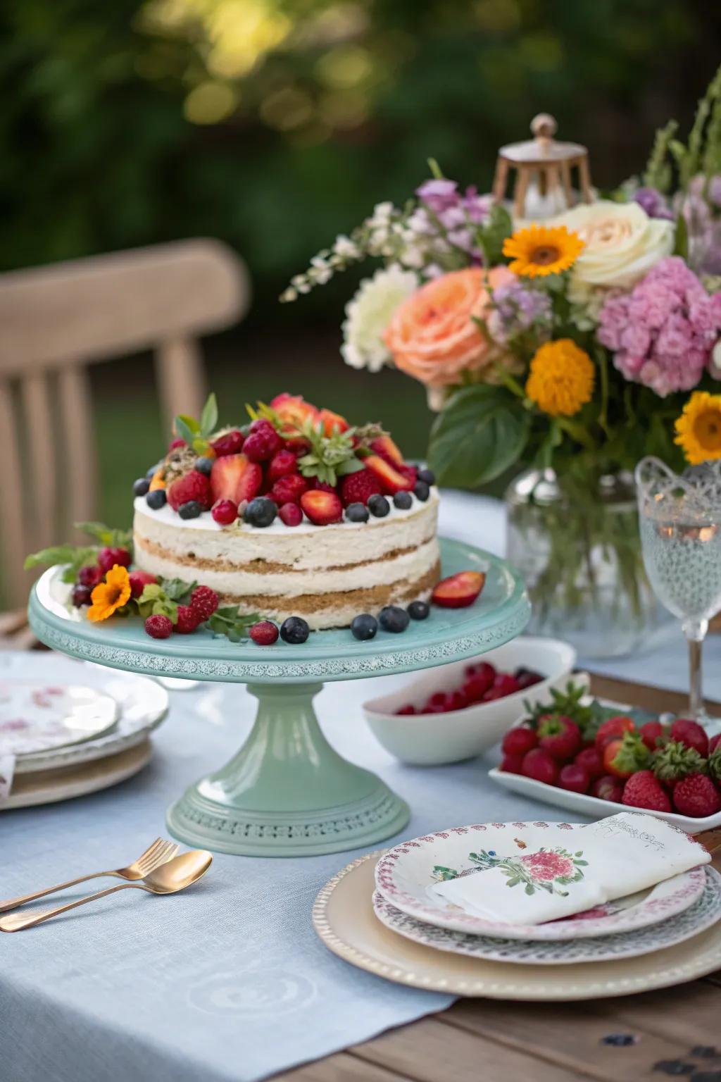 Elegant and elevated centerpiece display with a dessert stand base.